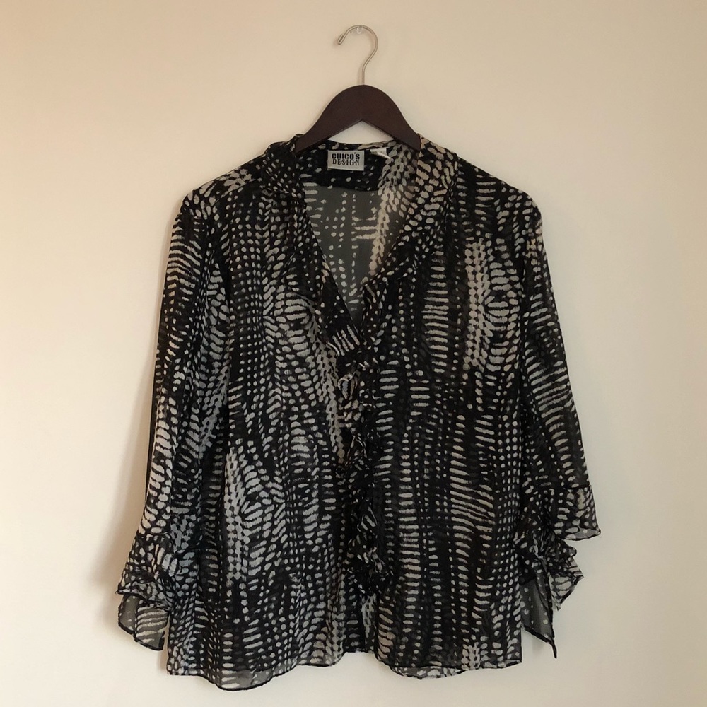 ☀️Chico’s 100% Silk Ruffle Sheer Top